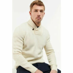 Barbour International Barbour® White Shawl Neck Knit Jumper