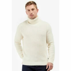 Barbour International Barbour® White Roll Neck Knit Jumper
