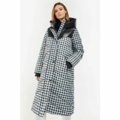 Barbour International Barbour® International Northumberland Platinum Black Check Maxi Padded Coat