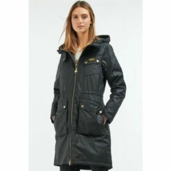 Barbour International Fur Lined Monaco Luxe Wax Black Jacket