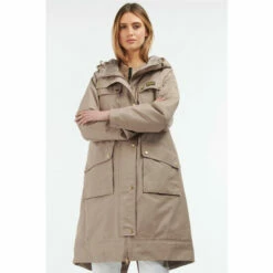 Barbour International Padded Longline Belted Trackline Beige Jacket